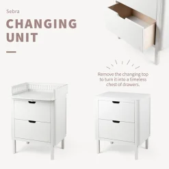 Sebra puslebord i træ, 2-i-1 design m. skuffer - Classic white