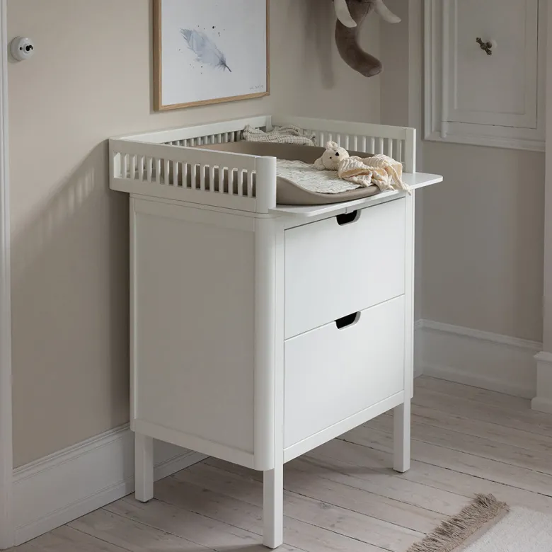 Sebra puslebord i træ, 2-i-1 design m. skuffer - Classic white