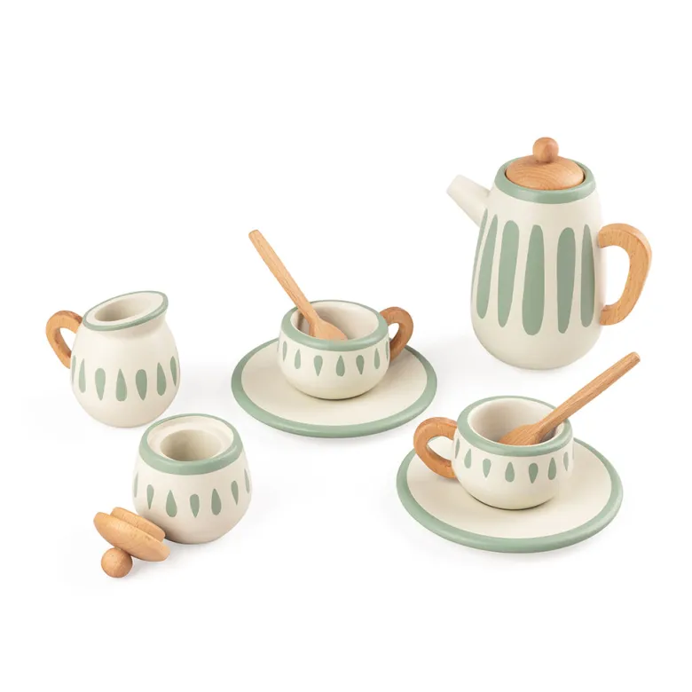 Sebra Wooden Tea Set in Classic White/Sage