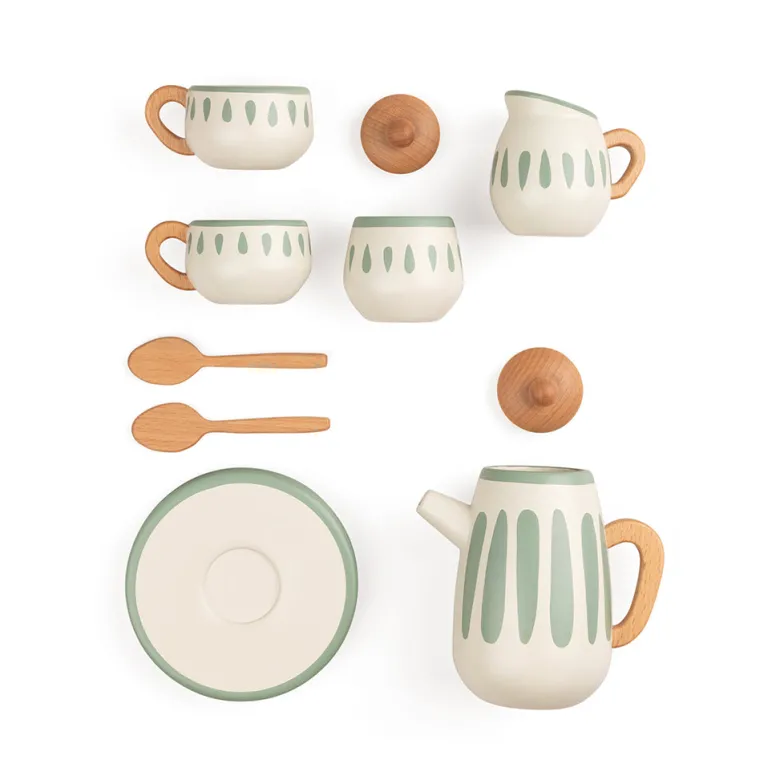 Sebra Wooden Tea Set in Classic White/Sage