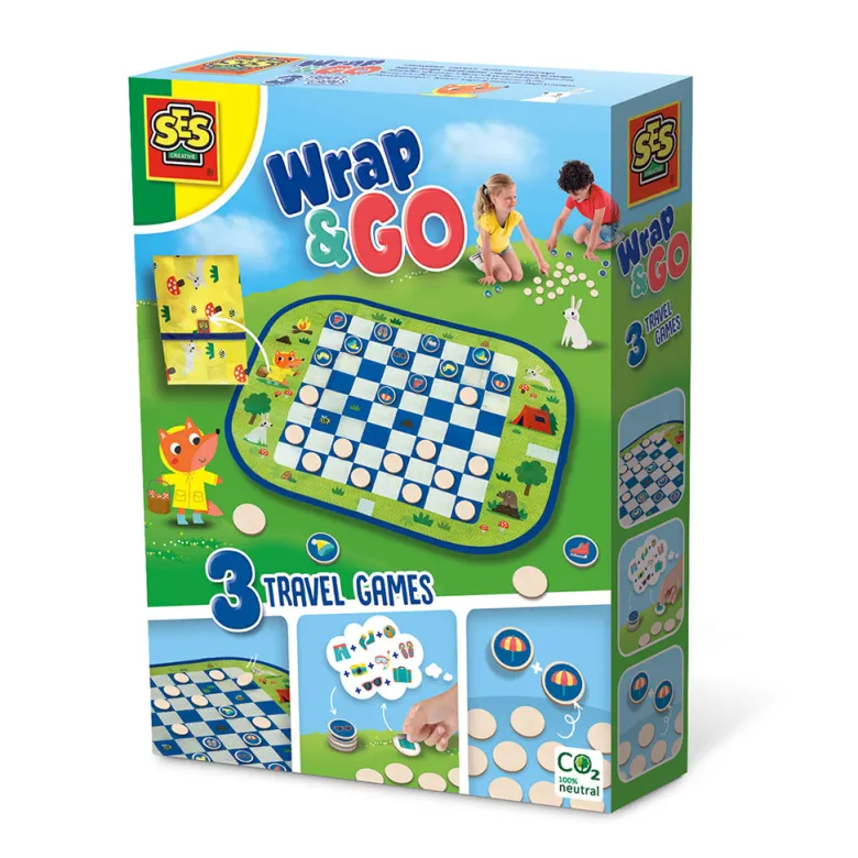 SES Creative Game Set: Draughts and Memory Game in Travel Case