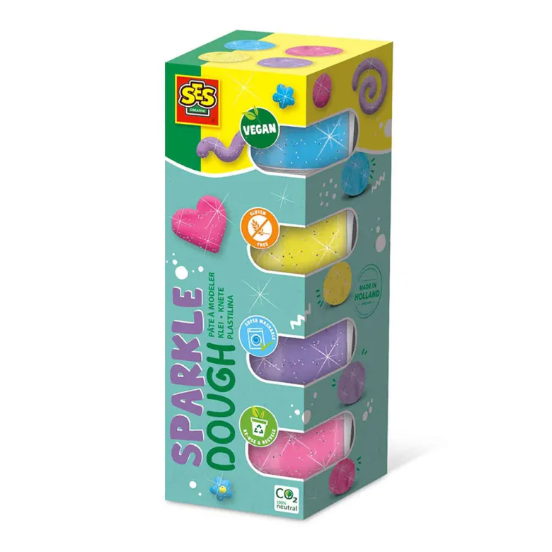 SES Creative Modeling Clay, Silky-Soft Glitter 4x90g