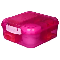 Sistema Bento Cube Lunch Box with 5 Compartments and a Container, 1.25L – Pink