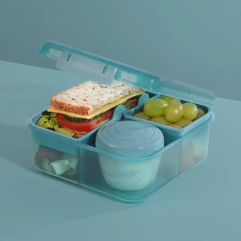 Sistema Bento Cube To Go Lunch Box with 5 Compartments and a Container - Teal Stone