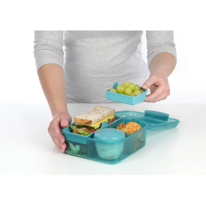 Sistema Bento Cube To Go Lunch Box with 5 Compartments and a Container - Teal Stone