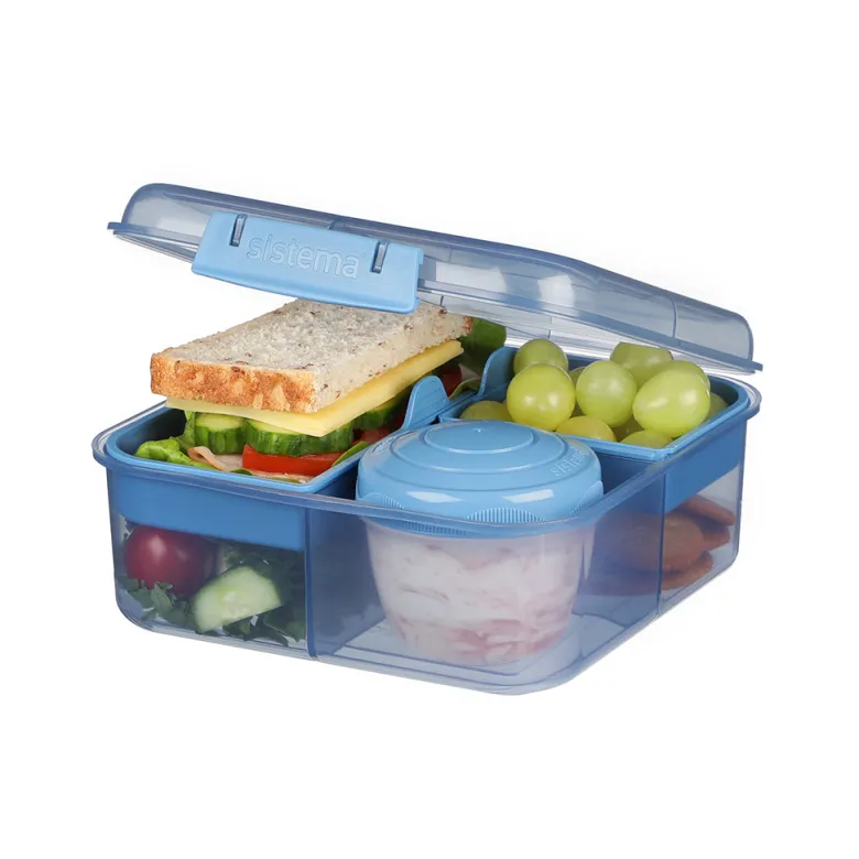 Sistema Bento Cube To Go, lunch box with 5 compartments and a container – Mountain blue