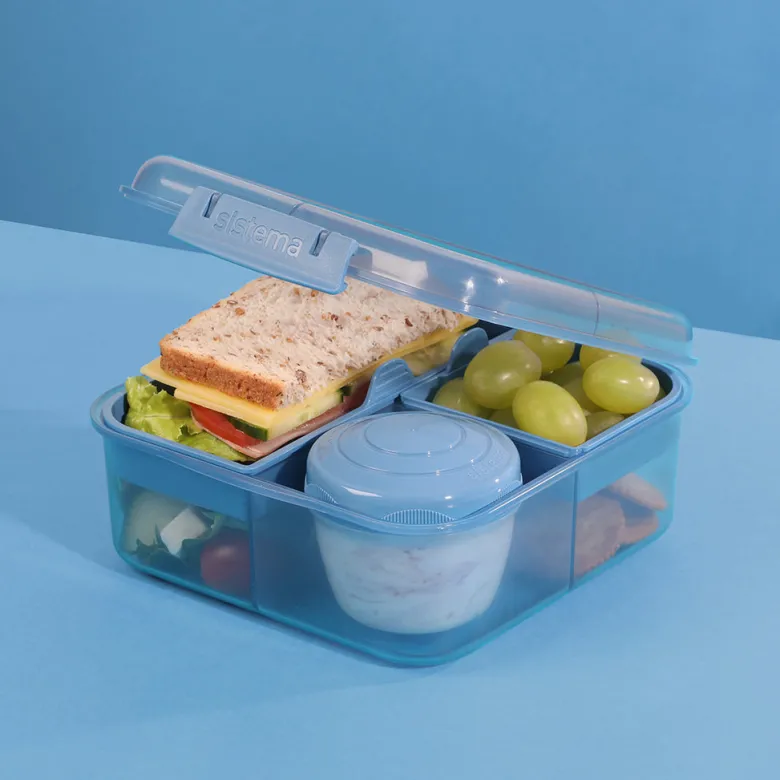 Sistema Bento Cube To Go, lunch box with 5 compartments and a container – Mountain blue