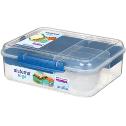 Sistema Bento Lunch Box with 3 Compartments and a Yogurt Container, 1.65L - Blue