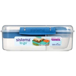Sistema Bento Lunch Box with 3 Compartments and a Yogurt Container, 1.65L - Blue