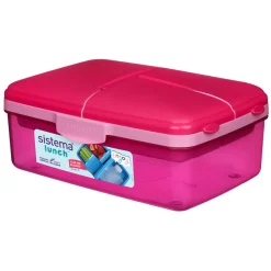 Sistema Lunch Box and Water Bottle, Slimline Quaddie 1.5 L - Pink