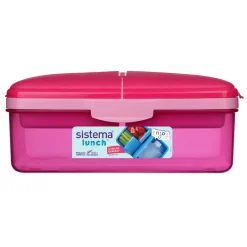Sistema Lunch Box and Water Bottle, Slimline Quaddie 1.5 L - Pink