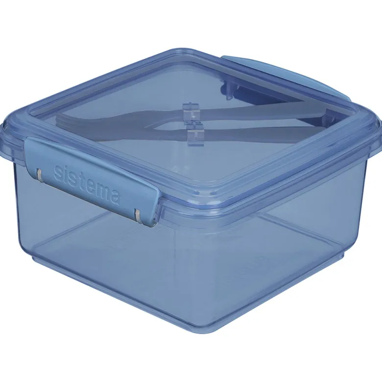 Sistema Lunch plus To Go, Lunch Box with 1 Compartment and Cutlery - Mountain Blue