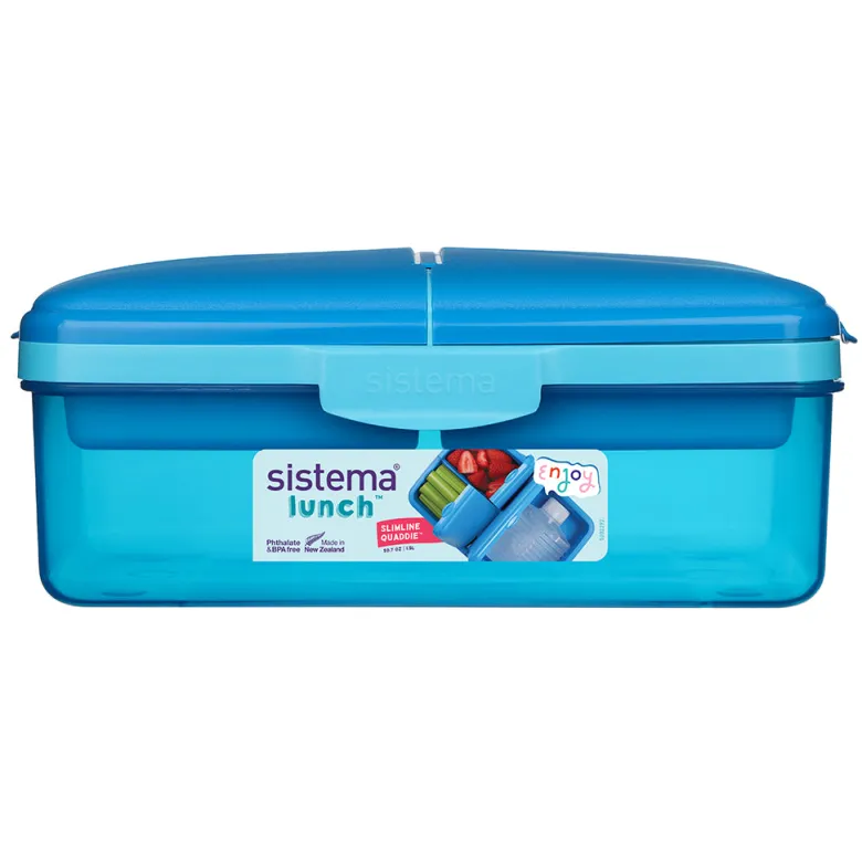 Sistema Lunchbox and Water Bottle Set, Slimline Quaddie 1.5 L - Blue