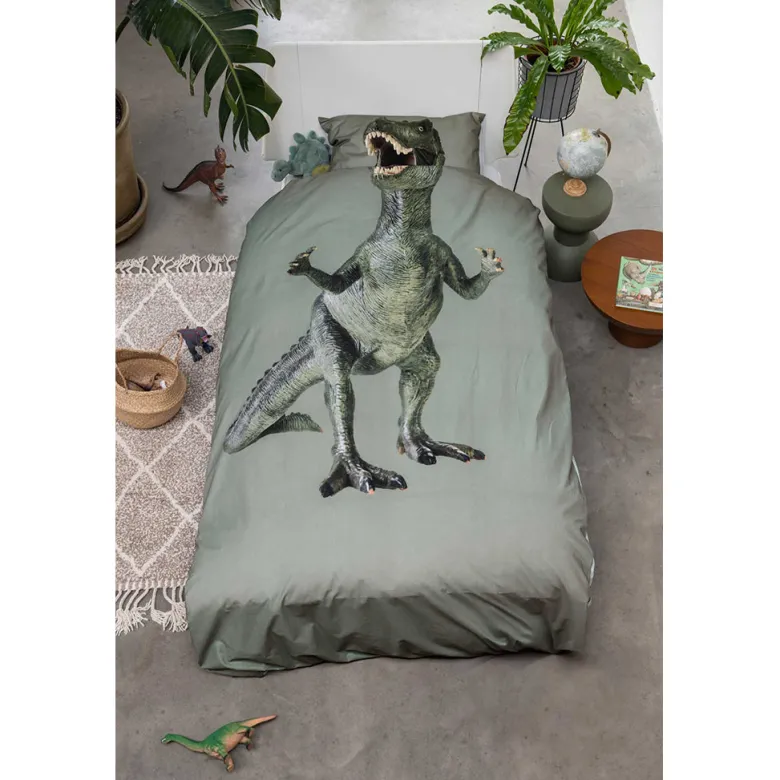 Snurk Organic Adult Bed Linen - Dino Green