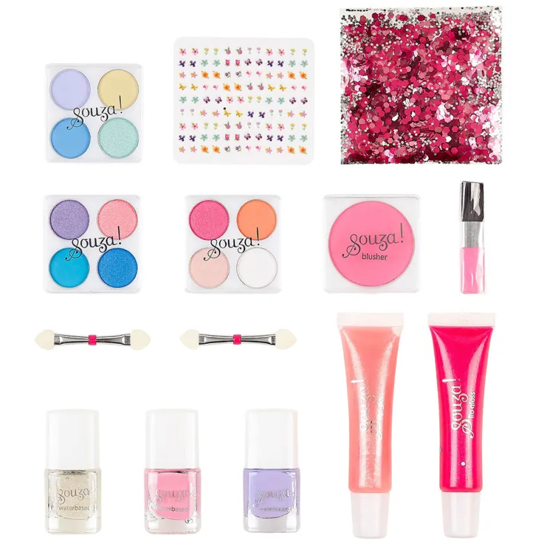 Souza Beauty Luxe Kids' Makeup Set – Pink/Silver Hair Glitter