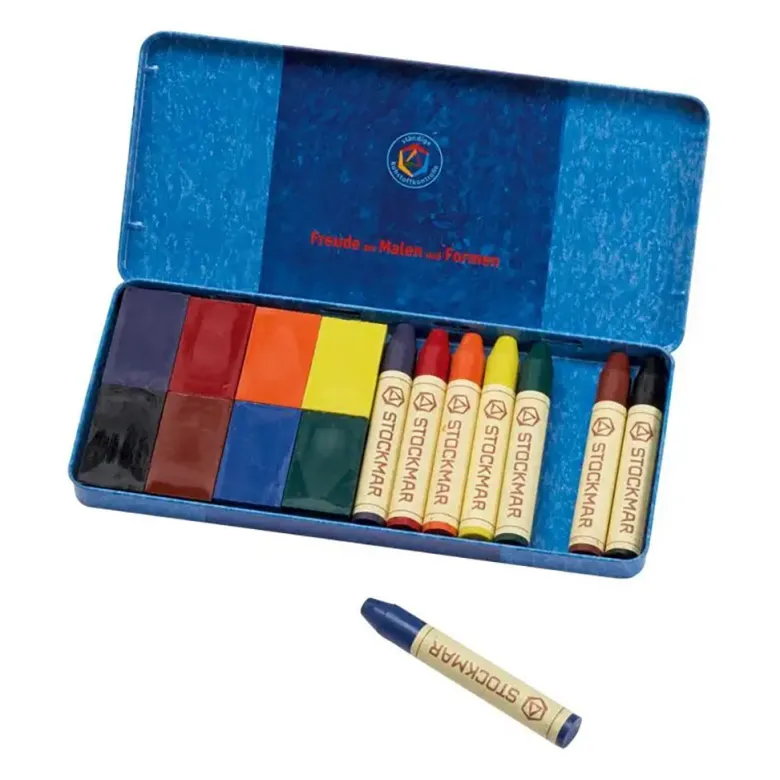 Stockmar Combination Set in Box, Beeswax Crayons, 8/8 Blocks and Pencils