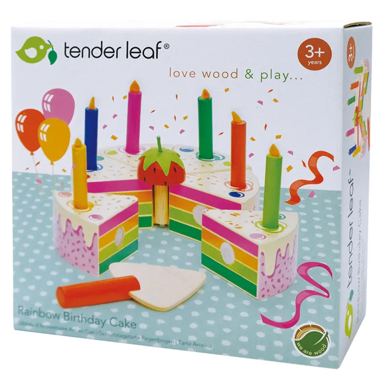 Tender Leaf Wooden Play Food: Rainbow Layer Cake with Candles