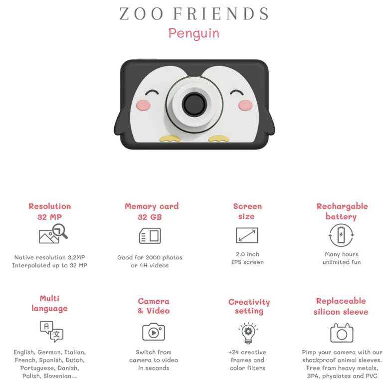 The ZooFamily, Zoo Friends Kids' Camera, Ages 3-7 - Penguin