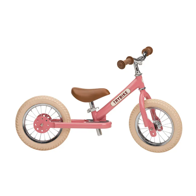 Trybike Balance Bike, Vintage Pink with Retro Look