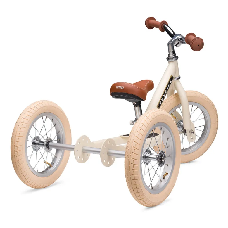 Trybike Three-Wheeled Balance Bike, Vintage Cream with Retro Styling