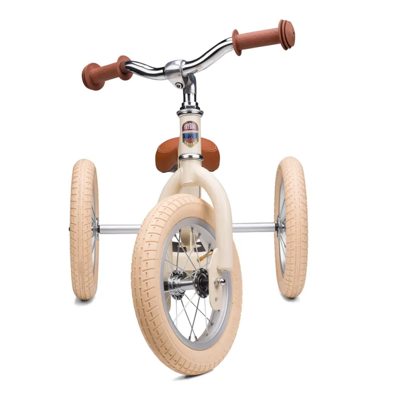 Trybike Three-Wheeled Balance Bike, Vintage Cream with Retro Styling