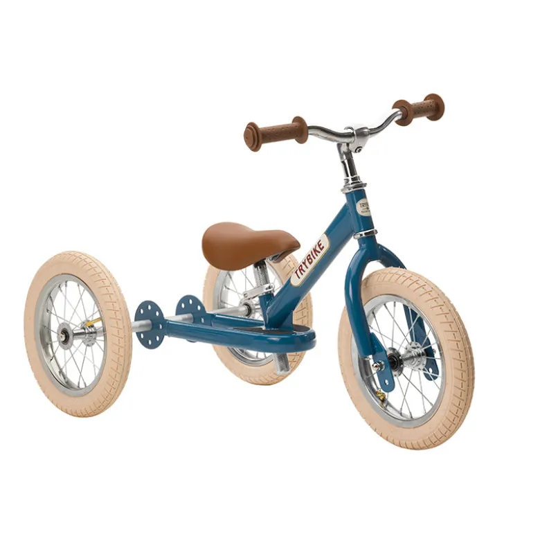 Trybike Tricycle Balance Bike, Vintage Blue with Retro Look