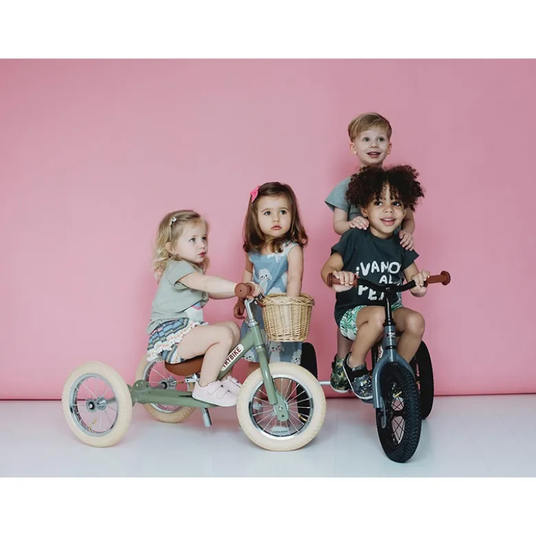 Trybike Tricycle Balance Bike, Vintage Blue with Retro Look