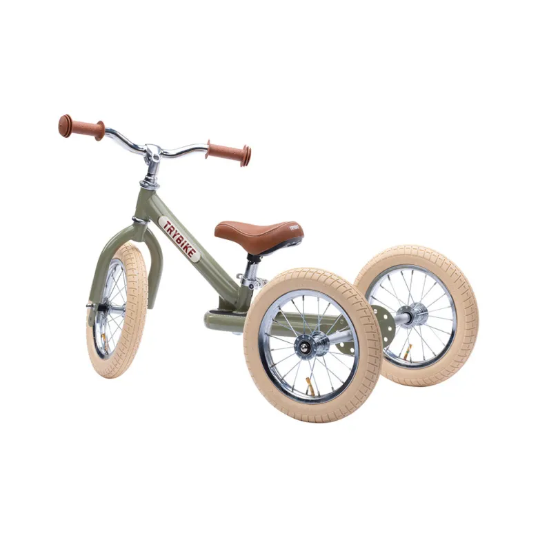Trybike Tricycle Balance Bike, Vintage Green with Retro Look