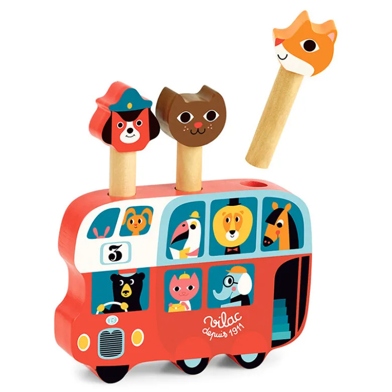 Vilac Wooden Pop-Up Bus - Featuring Animals