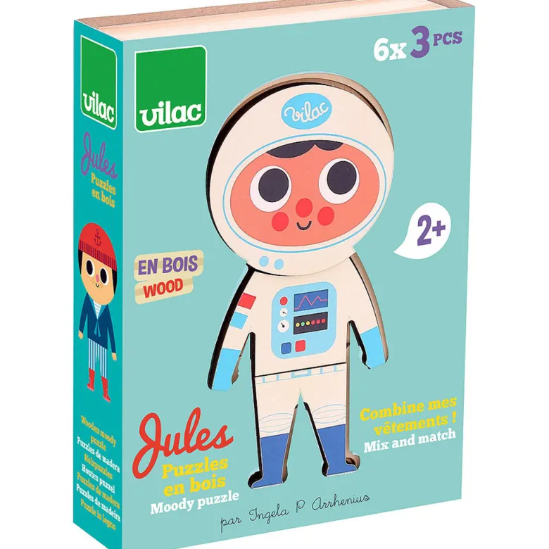 Vilac Wooden Puzzle, 6 x 3 Pieces - Jules by Ingela P Arrhenius