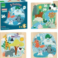 Vilac Wooden Puzzle Set, Animals by Michelle Carlslund – 3 Pieces