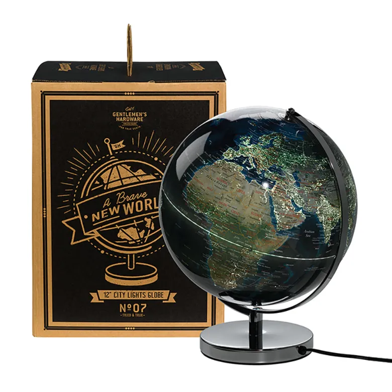Vintage Globe Lamp, Illuminated Globe - City Lights