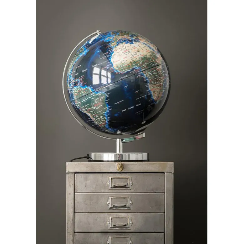 Vintage Globe Lamp, Illuminated Globe - City Lights