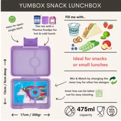 Yumbox Lunchbox with 3 Compartments, Snack - Lavender Purple/Unicorn