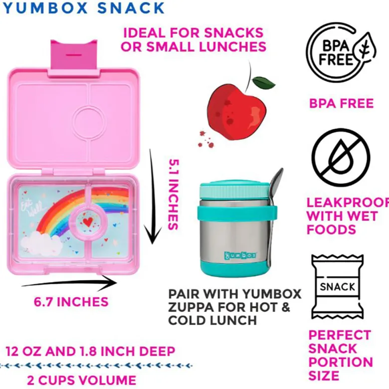 Yumbox Lunchbox with 3 Compartments, Snack - Miami Aqua / Rainbow